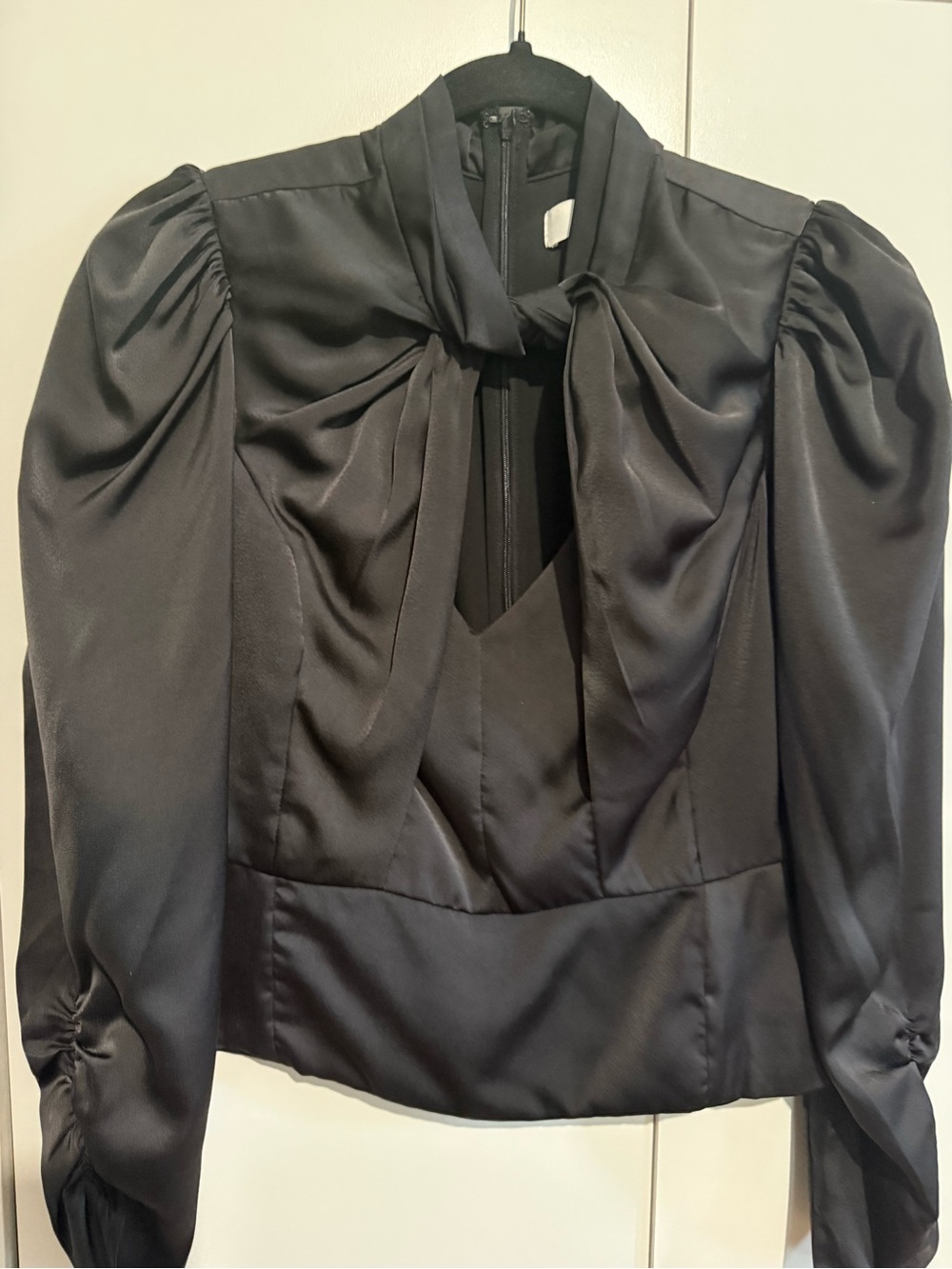 ASTR Elegant Black Satin Tie-Neck Women's Top